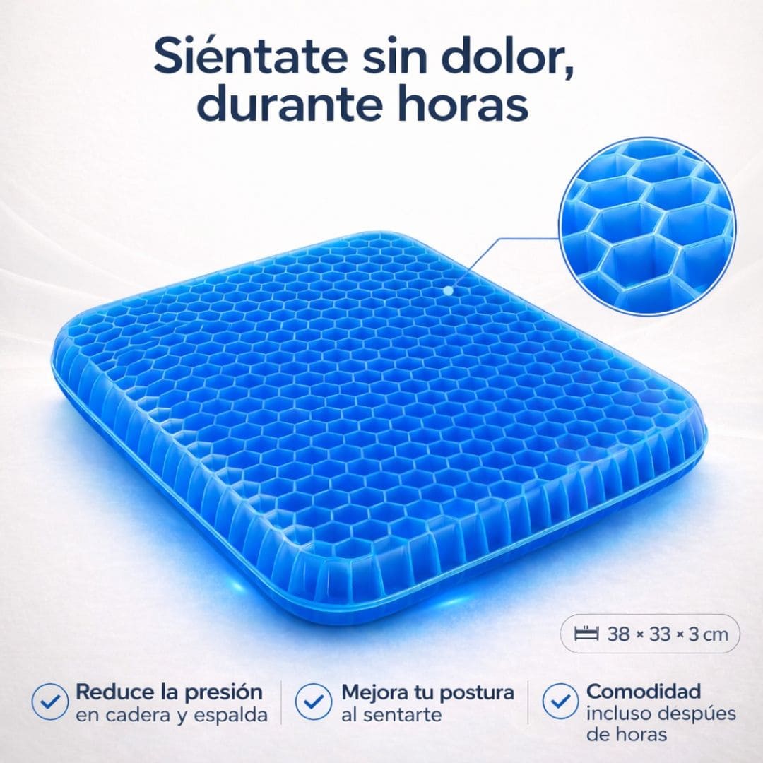 OrtoGel™ – Cojín Ergonómico que Alivia la Presión al Sentarte