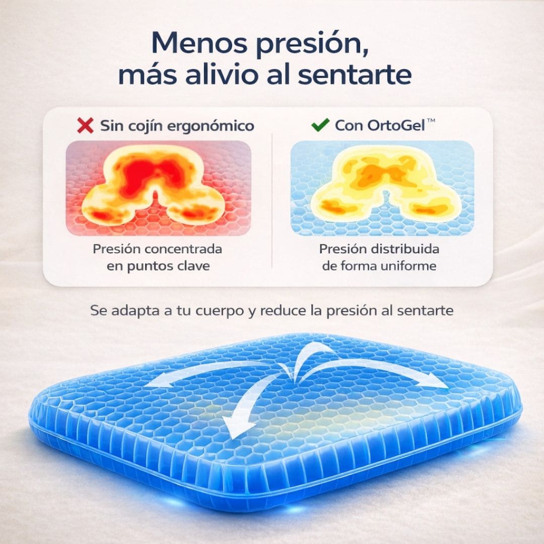 OrtoGel™ – Cojín Ergonómico que Alivia la Presión al Sentarte