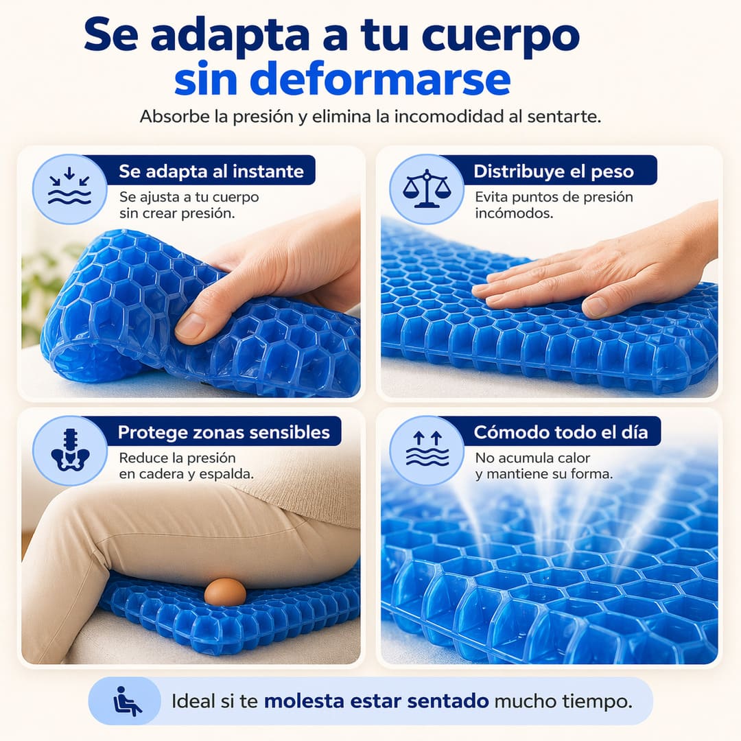 OrtoGel™ – Cojín Ergonómico que Alivia la Presión al Sentarte