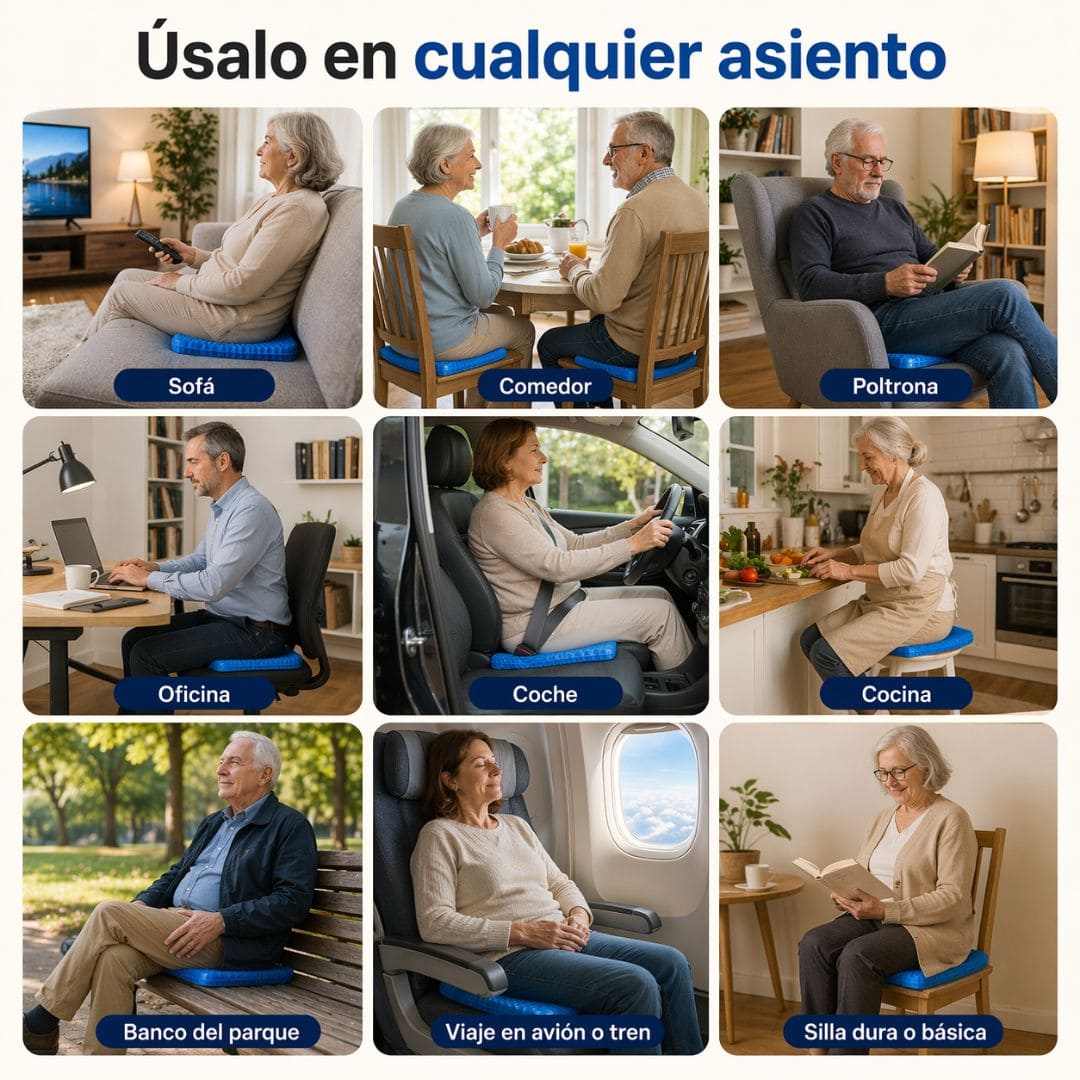 OrtoGel™ – Cojín Ergonómico que Alivia la Presión al Sentarte